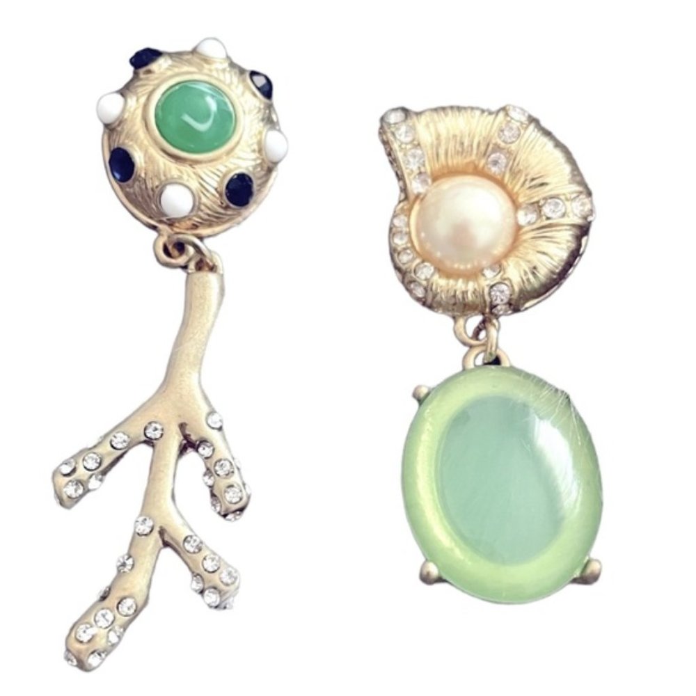 sea theme drop earrings asymmetrical
